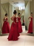 A Line Strapless Red Satin Pockets Prom Dress LBQ3909